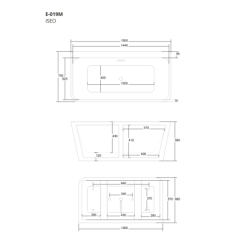Wanna przyścienna wolnostojąca ISEO 150 x75 cm z szeroką krawędzią korek klik-klak biały CORSAN E019MWH