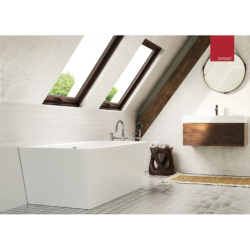 Wanna przyścienna wolnostojąca ISEO 150 x75 cm z szeroką krawędzią korek klik-klak biały CORSAN E019MWH