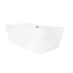 Wanna przyścienna wolnostojąca ISEO 150 x75 cm z szeroką krawędzią korek klik-klak miedziany / różowe złoto CORSAN E019MRG