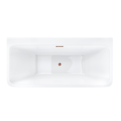 Wanna przyścienna wolnostojąca ISEO 150 x75 cm z szeroką krawędzią korek klik-klak miedziany / różowe złoto CORSAN E019MRG