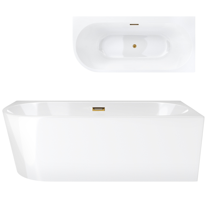 Wanna wolnostojąca narożna INTERO 170 x80 z szeroką krawędzią montaż prawostronny korek klik-klak złoty CORSAN E240XLPGL