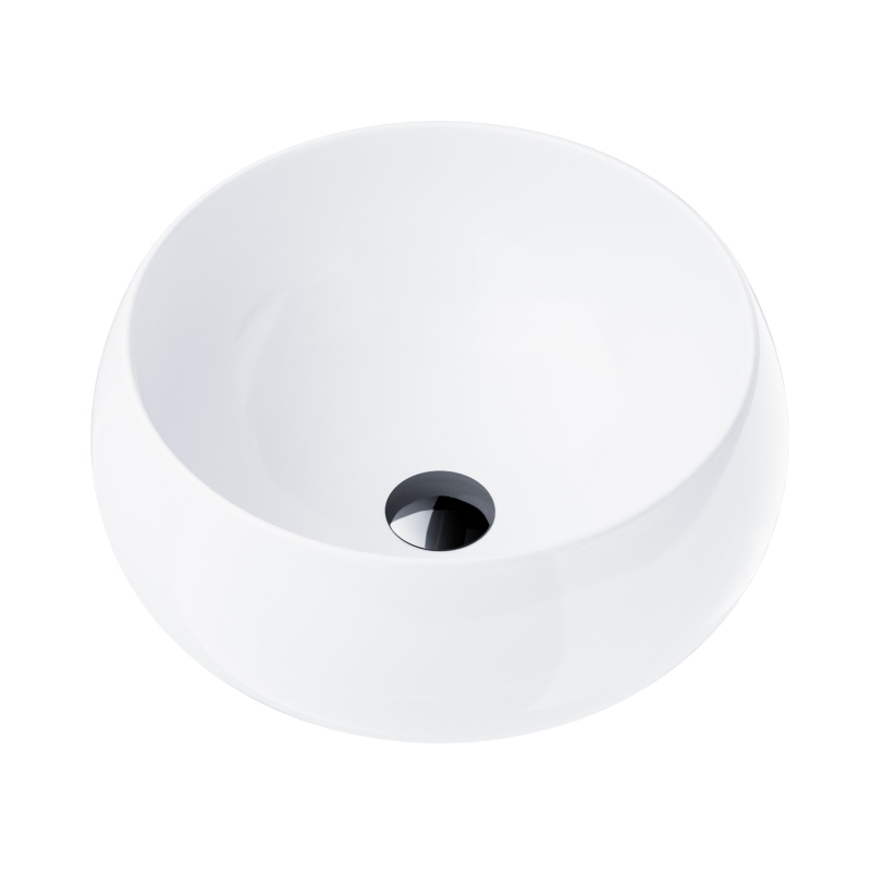 Umywalka nablatowa LUGO okrągła 400x160 mm z korkiem klik-klak czarnym CORSAN UC9926BL