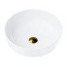 Umywalka nablatowa LUGO okrągła 415x415x135 mm z korkiem klik-klak złotym CORSAN UC9988GL