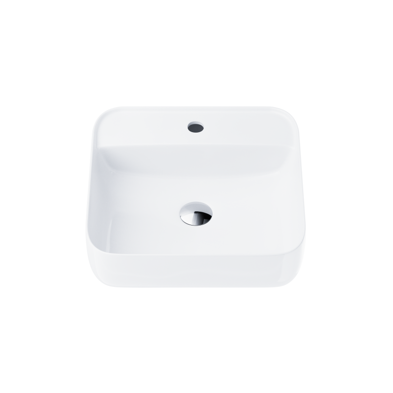 Umywalka nablatowa ANGO kwadratowa 39x39x14 cm z otworem na baterię i korkiem klik-klak chrom CORSAN UC9902CH