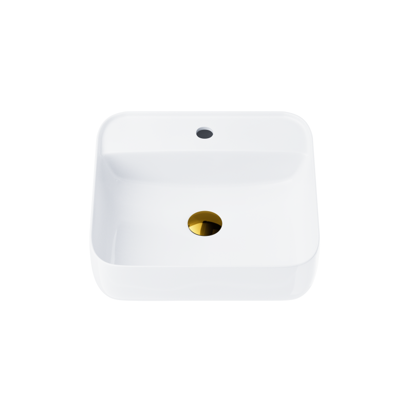 Umywalka nablatowa ANGO kwadratowa 39,5x39,5x14,5 cm z otworem na baterię i korkiem klik-klak złotym CORSAN UC9902GL