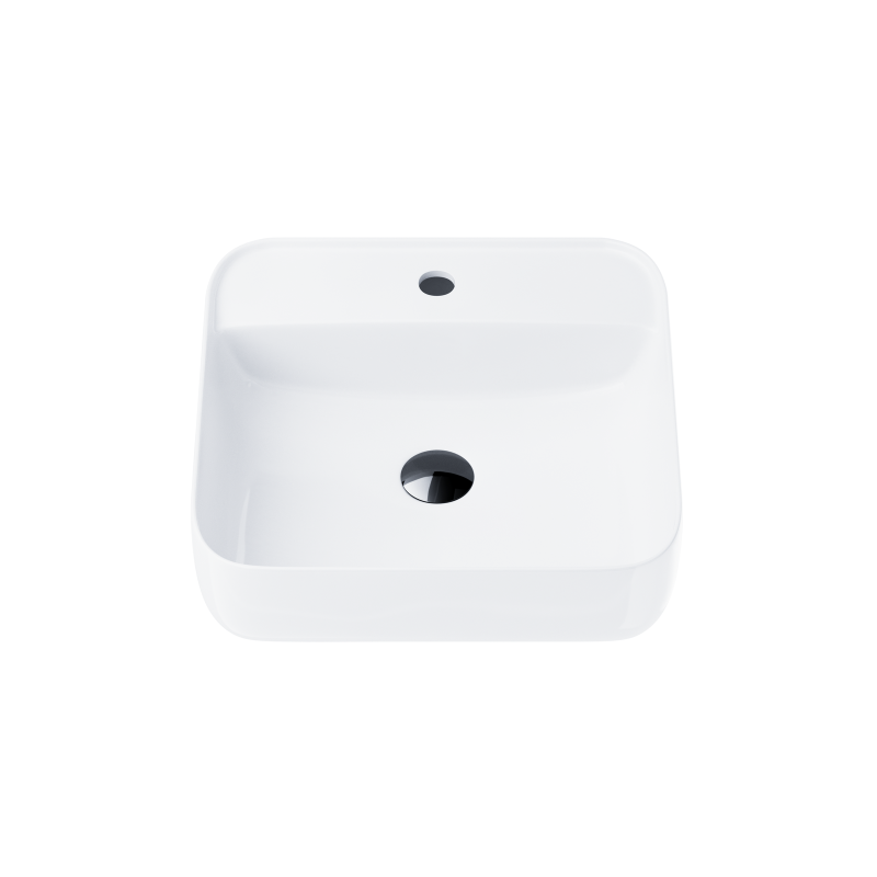 Umywalka nablatowa ANGO kwadratowa 395x395x145 mm z otworem na baterię i korkiem klik-klak czarnym CORSAN UC9902BL