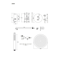 Zestaw prysznicowy podtynkowy LUGO deszczownica 25 cm mieszacz słuchawka prysznicowa czarny CORSAN Z03MBL
