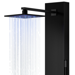 Panel prysznicowy NEO termostat czarna stal deszczownica LED wylewka CORSAN S060TBLLEDW