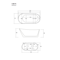 Wanna wolnostojąca ESTELLA 170 cm korek klik-klak chrom CORSAN E302XLCH