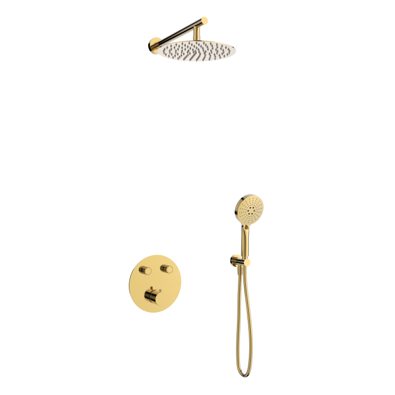 Zestaw prysznicowy podtynkowy lugo termostat deszczownica 25cm złoty CORSAN Z03TGL