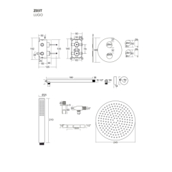 Zestaw prysznicowy podtynkowy LUGO deszczownica 25 cm termostat słuchawka prysznicowa czarny CORSAN Z03TBL