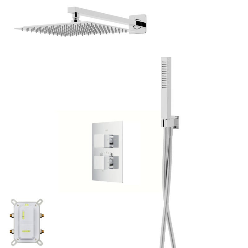 Zestaw prysznicowy ango chrom z deszczownicą 25 cm, baterią termostatyczną i słuchawką CORSAN ZA25TCH