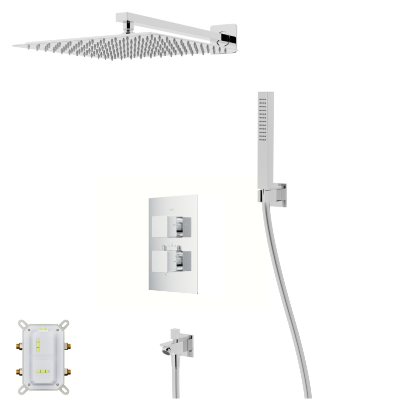 Zestaw prysznicowy ango chrom z deszczownicą 30 cm, baterią termostatyczną, słuchawką i wylewką CORSAN ZA30TCHW