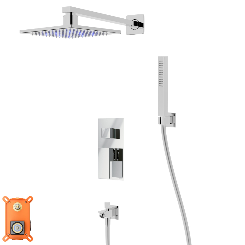 Zestaw prysznicowy ango chrom z deszczownicą LED, baterią, słuchawką i wylewką CORSAN ZALEDMCHW