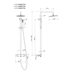 Kolumna prysznicowa LUGO deszczownica 25cm termostat czarna CORSAN CMN01TBL