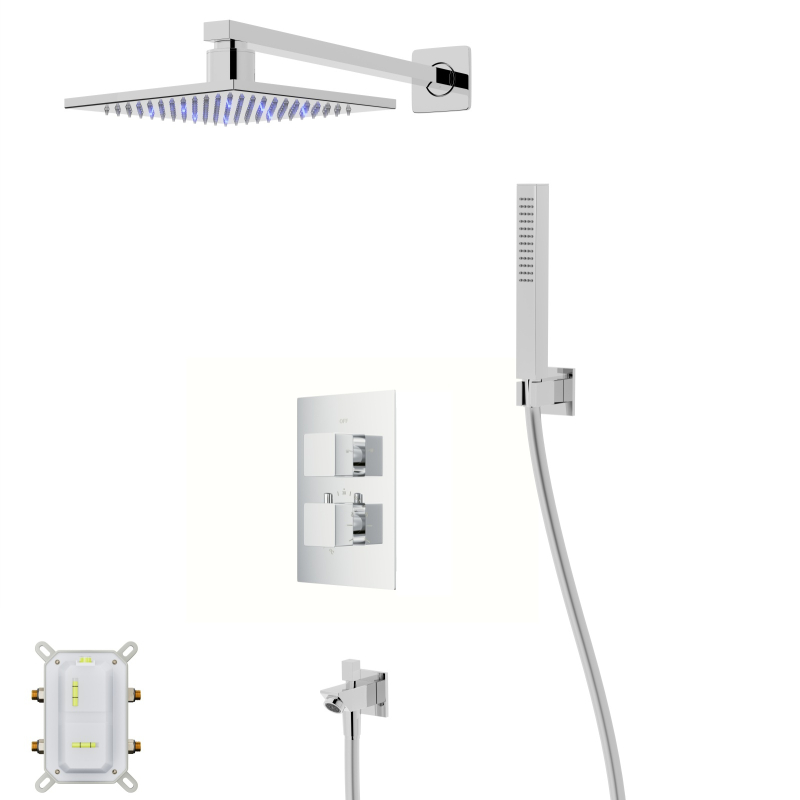 Zestaw prysznicowy ango chrom z deszczownicą LED, baterią termostatyczną, słuchawką i wylewką CORSAN ZALEDTCHW