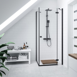 Kolumna prysznicowa ANGO deszczownica LED termostat wylewka obrotowa czarna CORSAN LED02TBLW