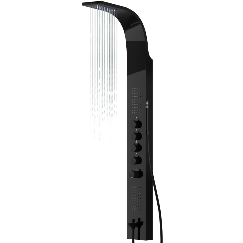 Panel prysznicowy SAMSARA termostat czarna stal wylewka deszczownica LED CORSAN S003TBLLEDW
