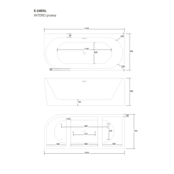 Wanna wolnostojąca narożna INTERO 170 x80 z szeroką krawędzią montaż prawy korek klik-klak grafit / gunmetal CORSAN E240XLPGM
