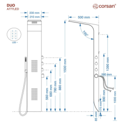 Panel prysznicowy DUO termostat biało-czarny deszczownica LED CORSAN A777TWHBLLED
