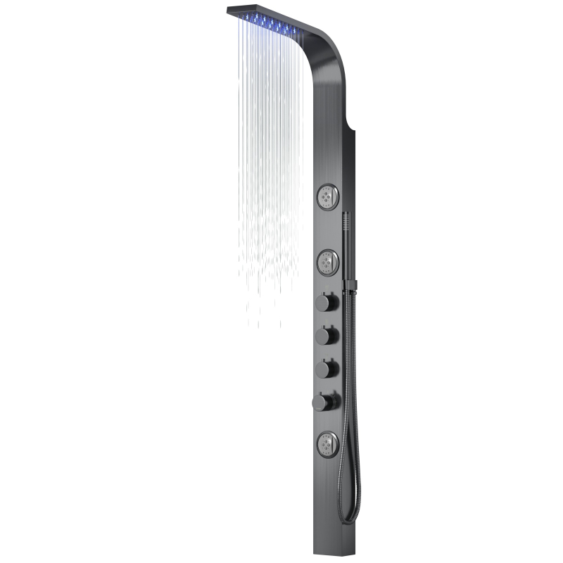 Panel prysznicowy SNAKE termostat stal gunmetal deszczownica LED CORSAN S002TGMLED