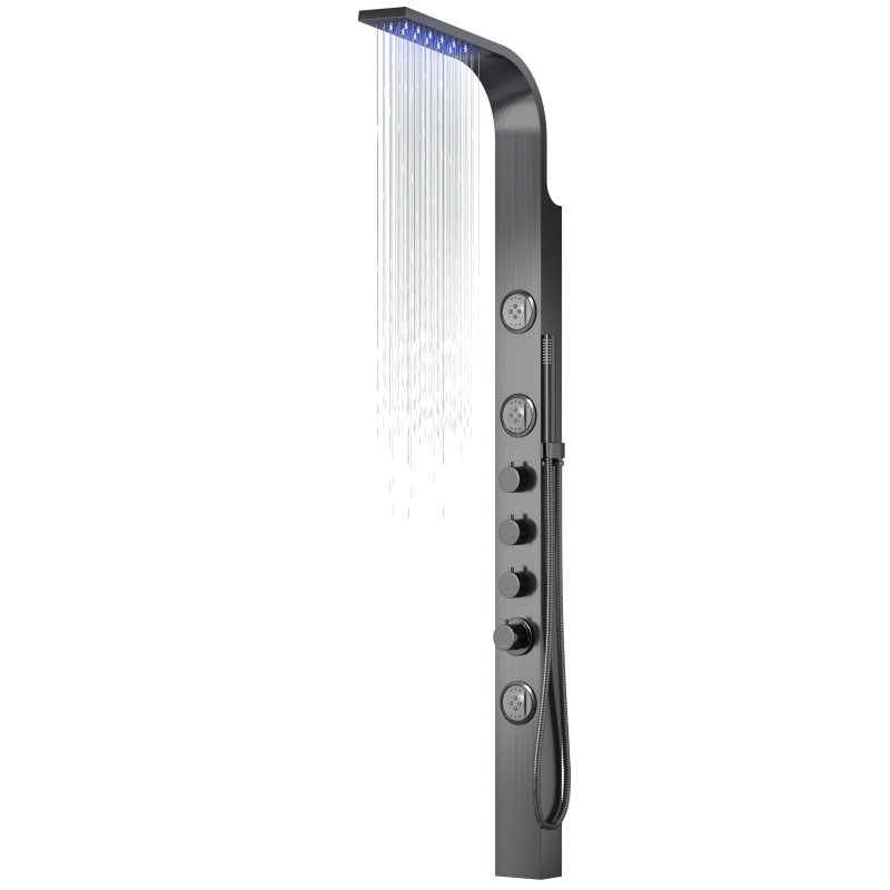 Panel prysznicowy SNAKE mieszacz stal gunmetal deszczownica LED CORSAN S002MGMLED
