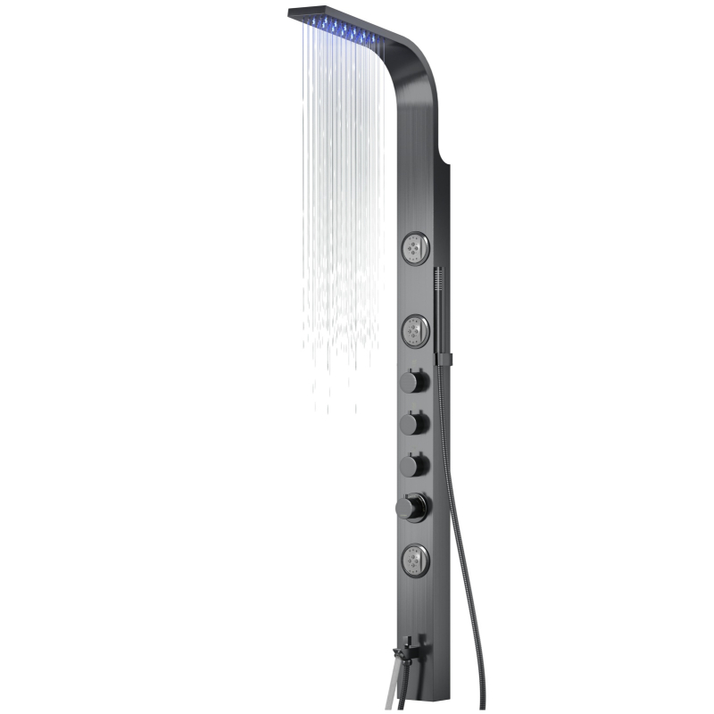 Panel prysznicowy SNAKE mieszacz stal gunmetal deszczownica LED wylewka CORSAN S002MGMLEDW