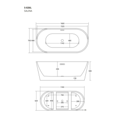 Wanna wolnostojąca SALINA 160 x75 cm korek klik-klak chrom CORSAN E026LCH
