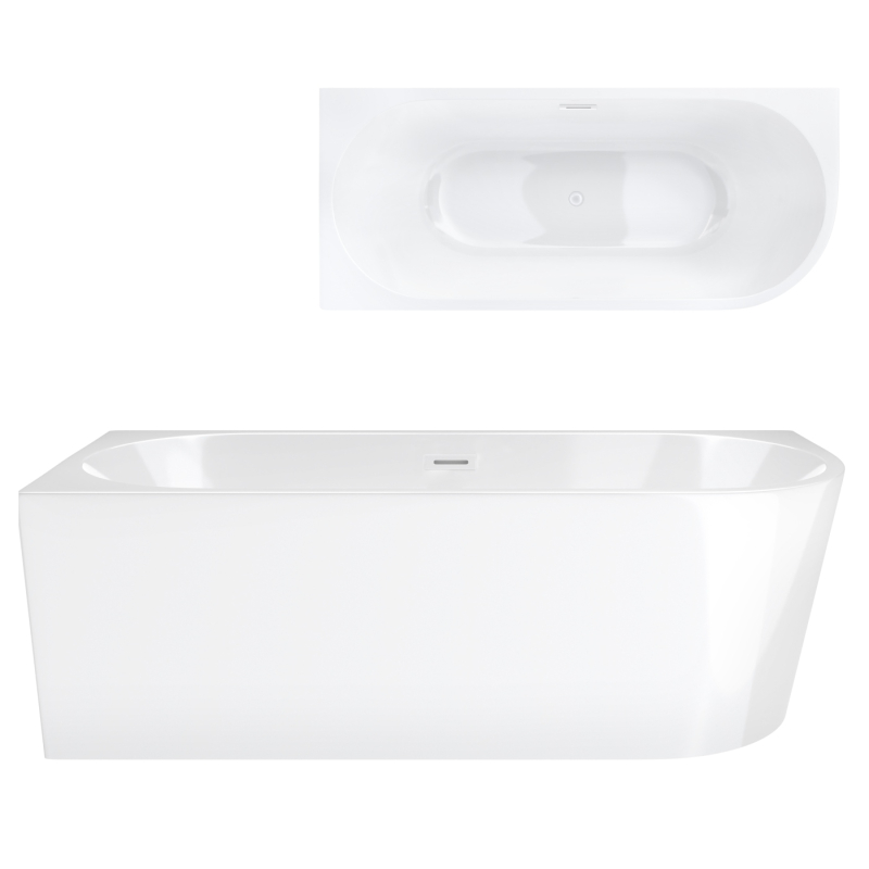 Wanna wolnostojąca narożna INTERO 150 x74,5 montaż lewostronny korek klik-klak biały CORSAN E230MLWH