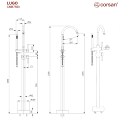 Bateria wannowa wolnostojąca lugo złoto szczotkowane CORSAN CMB7535BGL
