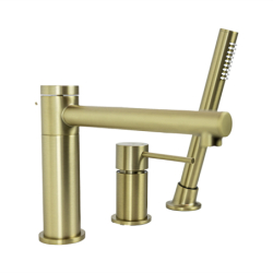 Bateria wannowa 3 otworowa LUGO z wylewką i słuchawką prysznicową złoto szczotkowane CORSAN CMB7542BGL