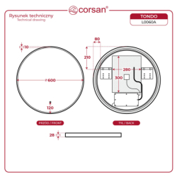 Lustro LED TONDO ze zmienną barwą 60 cm, akrylowa rama CORSAN L0060A