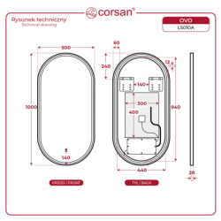 Lustro LED OVO ze zmienną barwą 50x100 cm, akrylowa rama CORSAN L5010A