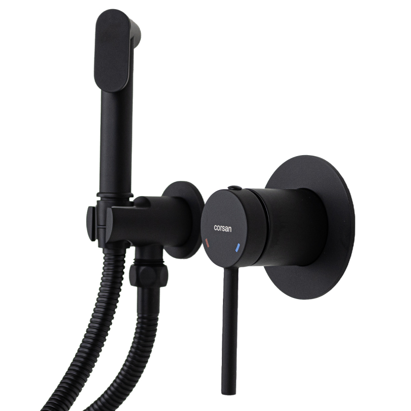 Bateria bidetowa podtynkowa LUGO czarna z wężem CORSAN CMB7570BL