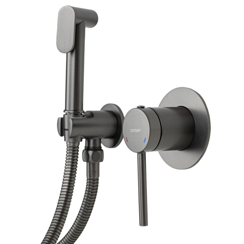 Bateria bidetowa podtynkowa lugo – gunmetal z wężem CORSAN CMB7570GM