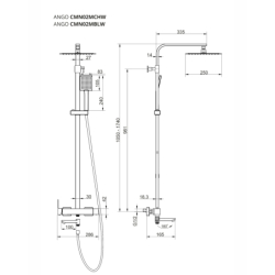 Kolumna prysznicowa ANGO deszczownica 25cm wylewka obrotowa gunmetal CORSAN CMN02MGMW