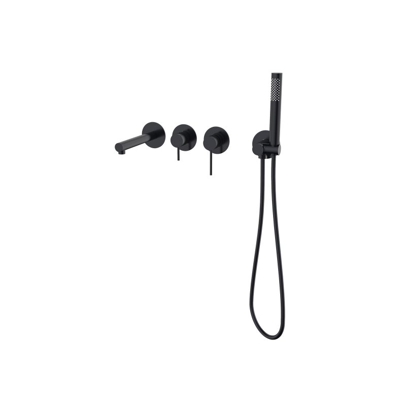 Bateria wannowa ścienna LUGO z zestawem natryskowym czarna CORSAN CMB7554BL