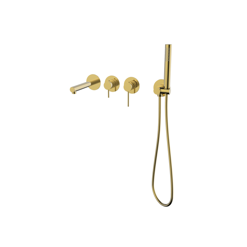 Bateria wannowa ścienna LUGO z zestawem natryskowym złota CORSAN CMB7554GL