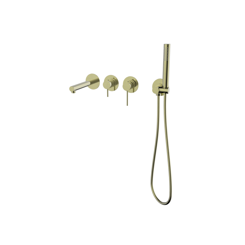 Bateria wannowa ścienna LUGO z zestawem natryskowym złoto szczotkowane CORSAN CMB7554BGL