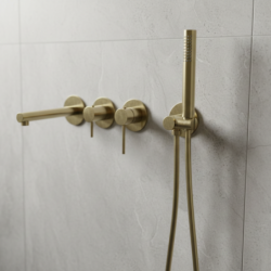 Bateria wannowa ścienna LUGO z zestawem natryskowym złoto szczotkowane CORSAN CMB7554BGL