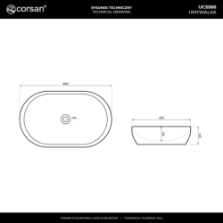 Umywalka nablatowa OLVENA 600x425x145 owalna bez korka CORSAN UC5566