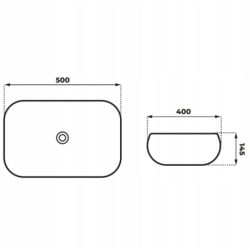 Umywalka nablatowa MONO prostokątna 500x400x145 mm z korkiem czarnym CORSAN UC5597BL