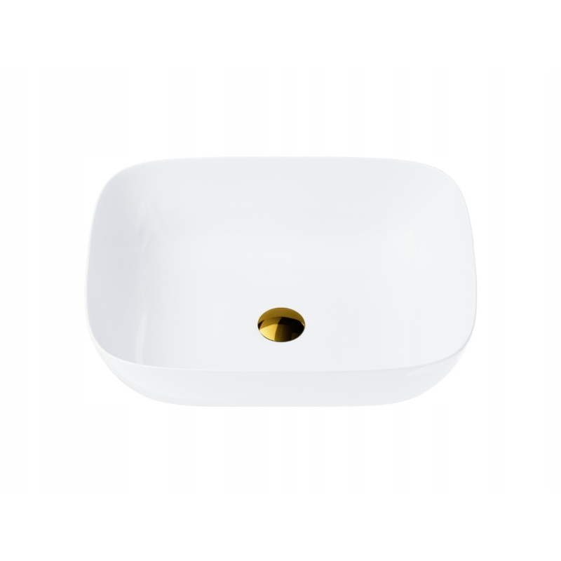 Umywalka nablatowa MONO prostokątna 500x400x145 mm z korkiem złotym CORSAN UC5597GL