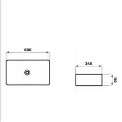 Umywalka nablatowa ANGO prostokątna 600x340x110 mm z korkiem chrom CORSAN UC5610CH