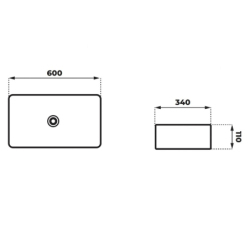 Umywalka nablatowa ANGO prostokątna 600x340x110 mm z korkiem czarnym CORSAN UC5610BL