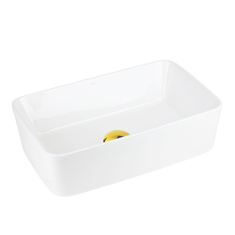 Umywalka nablatowa ango prostokątna 480x295x135 mm z korkiem złotym CORSAN UC5627GL