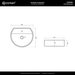 Umywalka nablatowa LUGO okrągła 485x435x155 mm CORSAN UC5634
