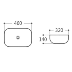 Umywalka nablatowa MONO prostokątna 460x320x140 mm z korkiem białym CORSAN UC5603WH