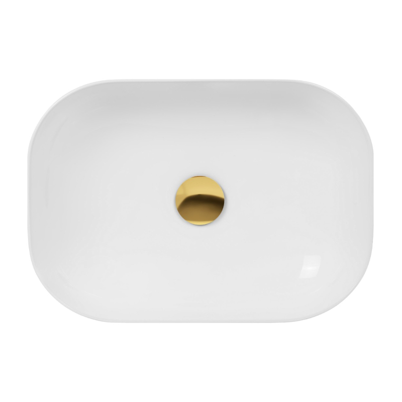 Umywalka nablatowa MONO prostokątna 460x320x140 mm z korkiem złotym CORSAN UC5603GL