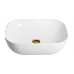 Umywalka nablatowa MONO prostokątna 460x320x140 mm z korkiem złotym CORSAN UC5603GL